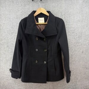 THREAD & SUPPLY Black Women's Med  Double Breasted Button Pea-Coat Jacket New!